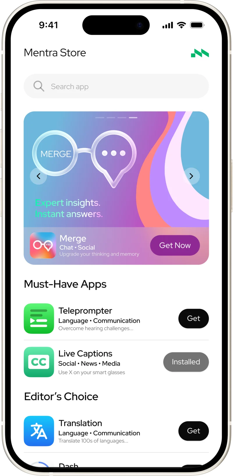 The Mentra App on a phone